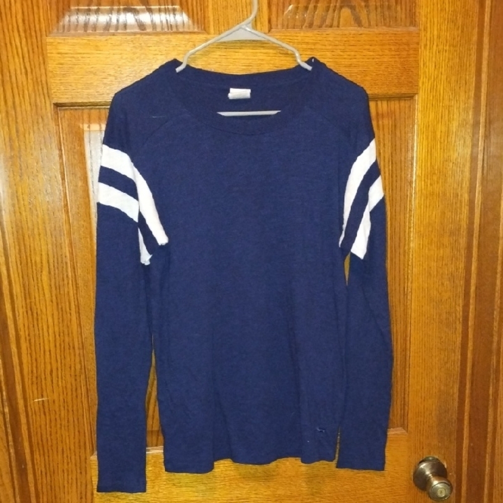 Navy Blue Long Sleeve Shirt with White Stripes